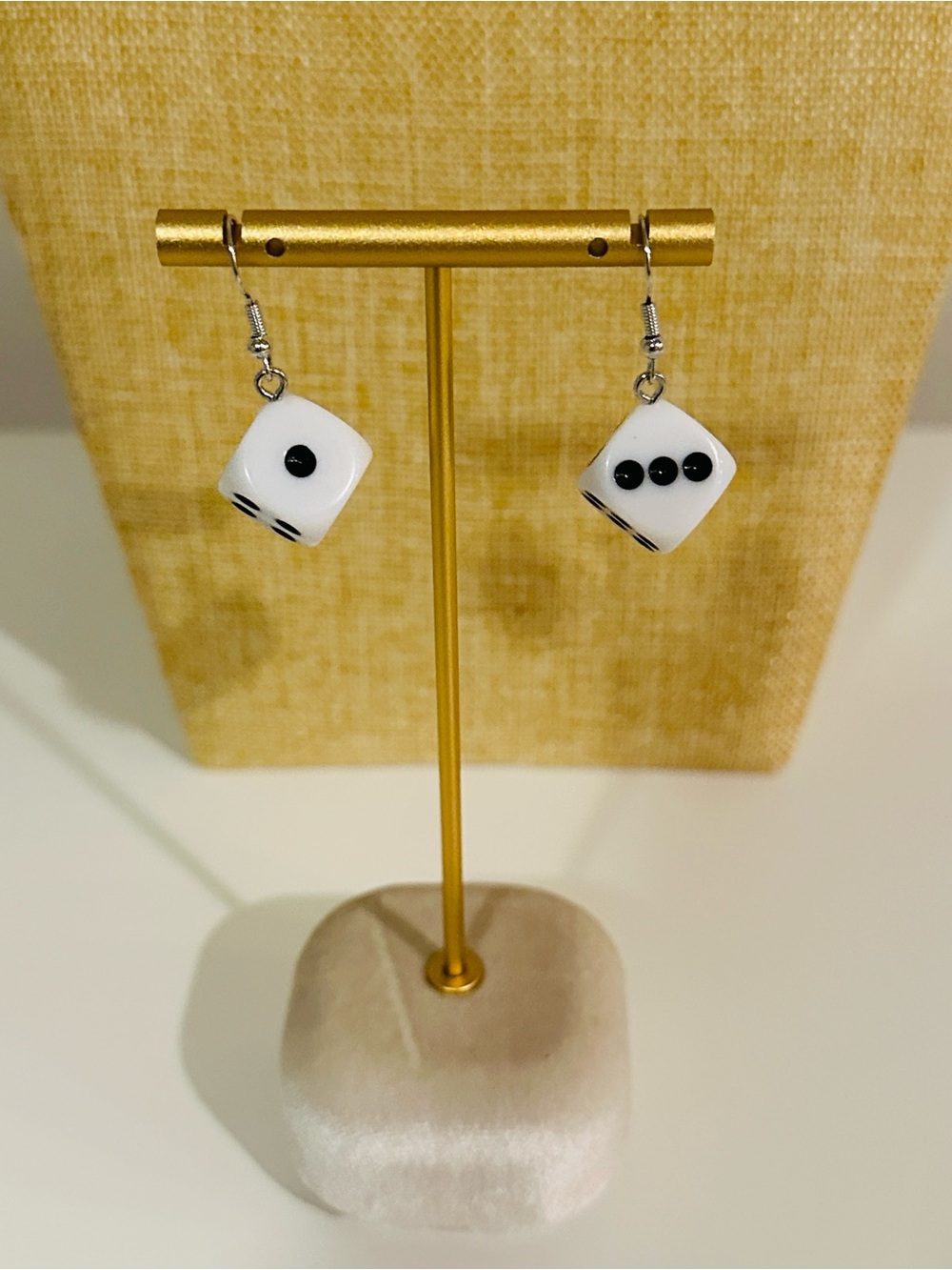 Fashion Jewelry White and Black Dice Drop Earrings